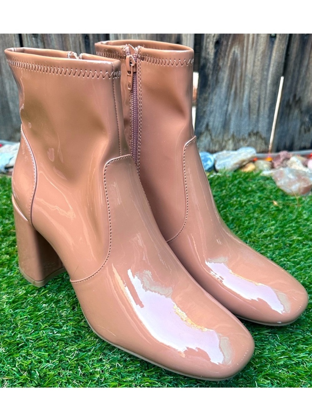 MADDEN NYC  Patent Block-Heel Ankle Boots